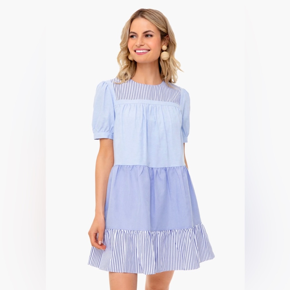 Pomander Place for Tuckernuck. Blue Striped Quinn Dress. M.